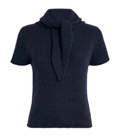 Me+em Wool-blend Scarf Half-zip T-shirt In Blue