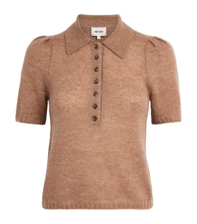 Me+em Wool-cashmere-silk Polo Top In Brown