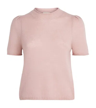 Me+em Wool-cashmere-silk Puff-sleeve T-shirt In Pink