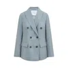 Me Esse Women's Emma Double Breasted Blazer In Sky Mist Blue With White Stripe In Blue