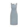 Me Esse Women's Olivia Tailored Midi Dress With Square Neck In Sky Mist Blue With White Stripe In Blue
