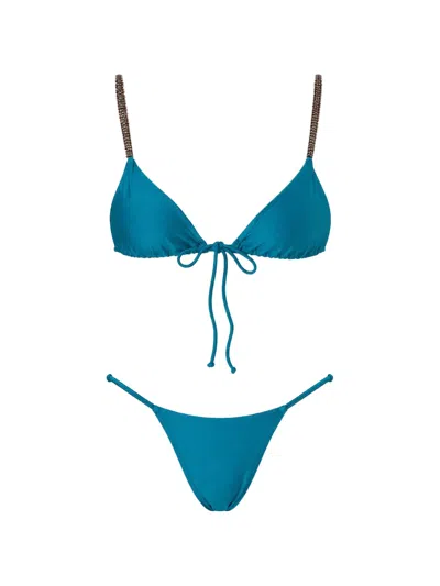 Me Fui Crystal-embellished Triangle Bikini In Blue