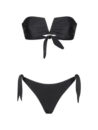 Me Fui Donna Ruched Tie-fastening Bikini In Black