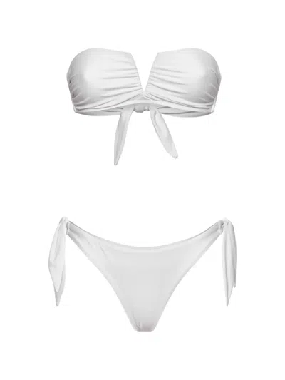 Me Fui Ruched Tie-fastening Bikini In 白色