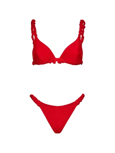Me Fui Ruched-strap Bikini In Red