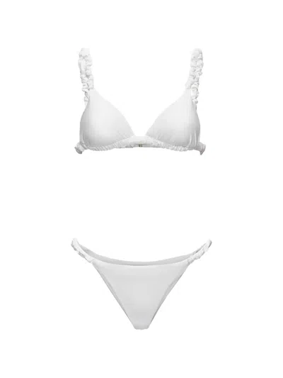 Me Fui Ruffled Triangle Bikini In Multi