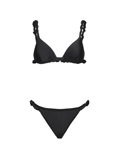 Me Fui Ruffled Triangle Bikini Set In Black