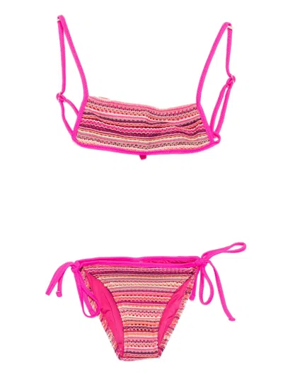 Me Fui Kids' Striped Knitted Bikini In Pink