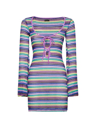 Me Fui Striped Scoop-neck Mini Dress In Purple