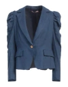 Me Unlimited &  Woman Blazer Slate Blue Size 10 Linen In Blue