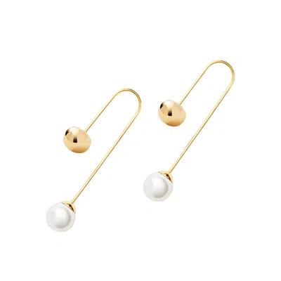 Me30 Women's Minimalism Galet U Curve Pearl Drop Dangle Earrings - Gold
