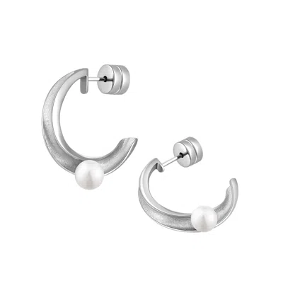 Me30 Women's Urban Chic Undulation Pearl Hoop Earring - Silver