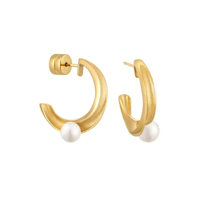Me30 Women's Urban Chic Undulation Pearl Hoop Earrings - Gold