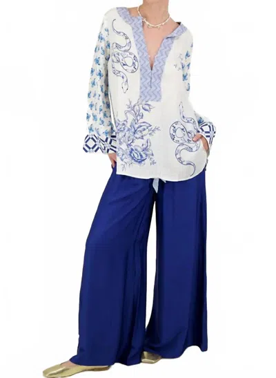 Me369 Alexa Amalfi Placket Tunique In Blue In White