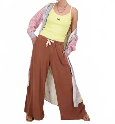 Me369 Ariel Wide Leg Pant In Brown In Yellow