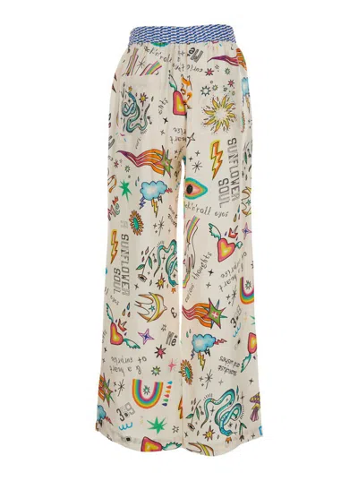 ME369 'BAILEY' MULTICOLOR PANTS WITH ELASTIC WAIST AND ALL-OVER PRINT
