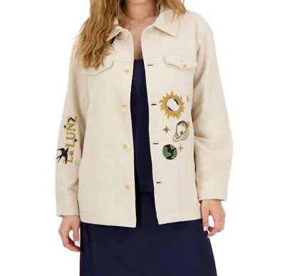 Me369 Briann Embroidered Denim Jacket In Sand
