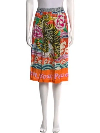 Pre-owned Me369 Floral Print Knee-length Skirt In Orange