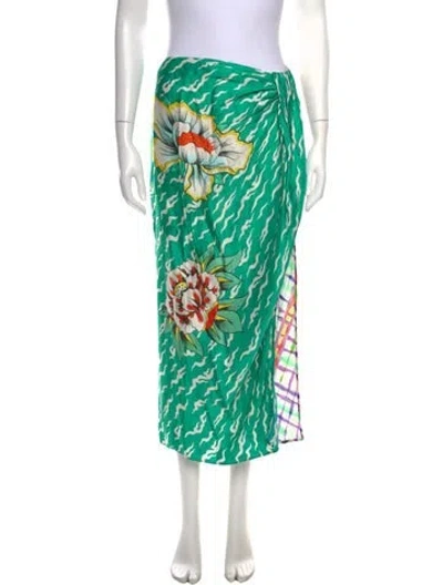 Pre-owned Me369 Floral Print Long Skirt In Green