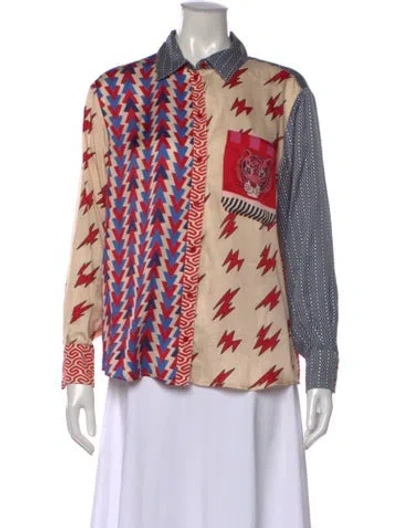 Pre-owned Me369 Graphic Print Long Sleeve Button-up Top In Multi