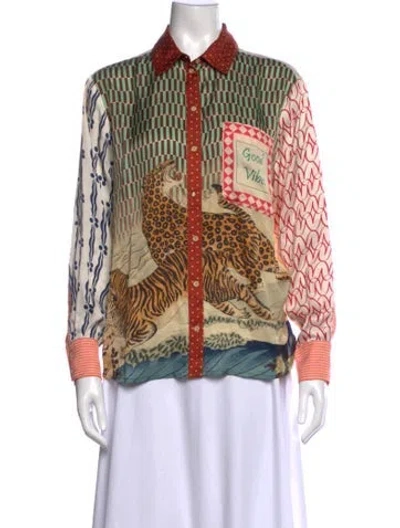 Pre-owned Me369 Graphic Print Long Sleeve Button-up Top In Multicolor