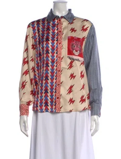 Pre-owned Me369 Graphic Print Long Sleeve Button-up Top In Multicolor