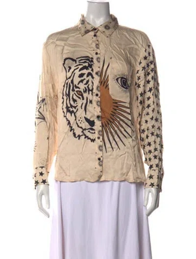 Pre-owned Me369 Graphic Print Long Sleeve Button-up Top In Neutral