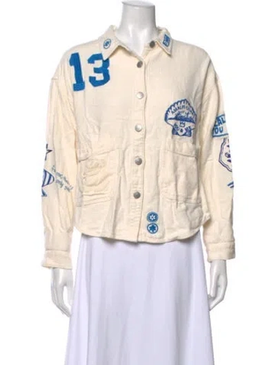 Pre-owned Me369 Graphic Print Long Sleeve Button-up Top In Neutrals