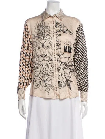Pre-owned Me369 Graphic Print Long Sleeve Button-up Top In Pink
