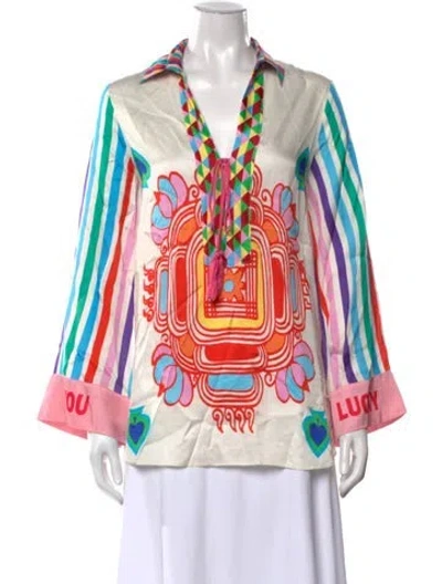 Pre-owned Me369 Graphic Print Long Sleeve Top In Multicolor