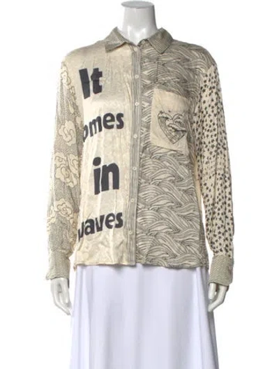 Pre-owned Me369 Graphic Print Long Sleeve Top In Neutrals
