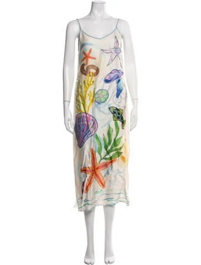 Pre-owned Me369 Graphic Print Midi Length Dress In Multicolor