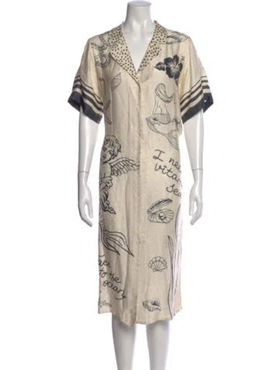 Pre-owned Me369 Graphic Print Midi Length Dress In Neutral