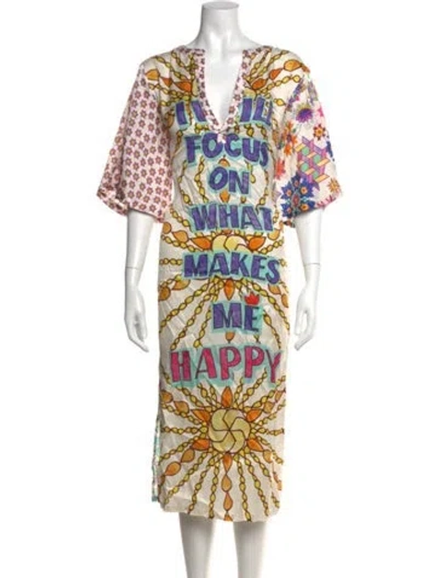 Pre-owned Me369 Graphic Print Midi Length Dress W/ Tags In Multicolor
