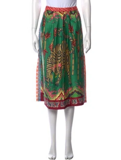 Pre-owned Me369 Graphic Print Midi Length Skirt In Green