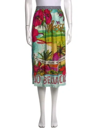 Pre-owned Me369 Graphic Print Midi Length Skirt In Green