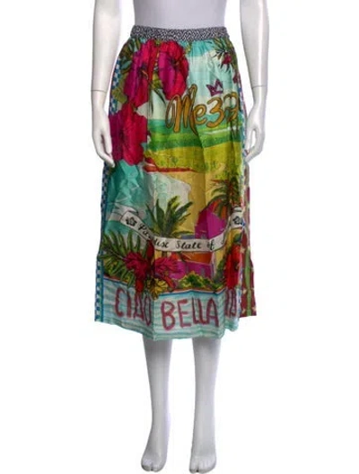Pre-owned Me369 Graphic Print Midi Length Skirt In Green