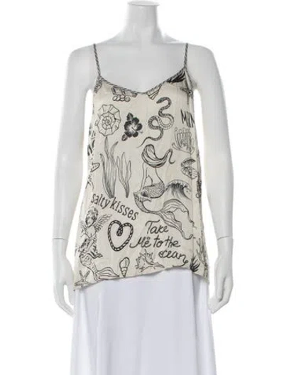 Pre-owned Me369 Graphic Print V-neck Top In White