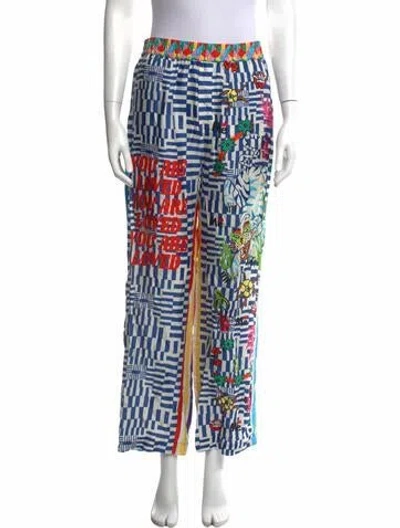 Pre-owned Me369 Graphic Print Wide Leg Pants In Blue
