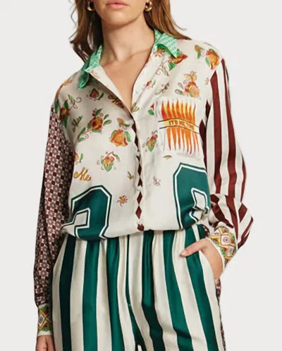 Me369 Isabel Button Down Shirt In Sporty Jade In Multi