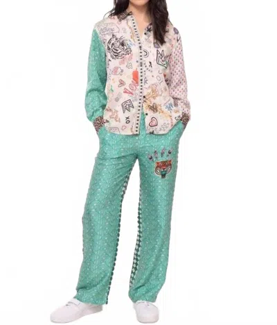 Me369 Isabel Long Sleeve Button Down Shirt In Graffiti In Pink