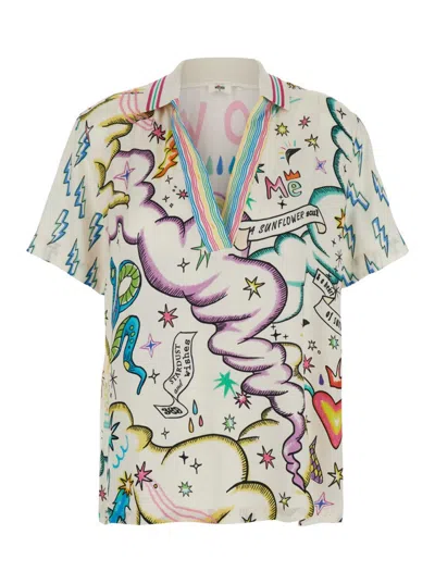 Me369 'korin' Multicolor Shirt With V Neck And All-over Print