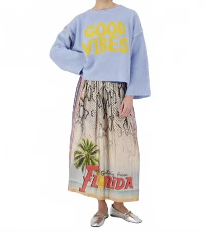 Me369 Long Wide Drop-sleeve Sweater In Good Vibes In Blue