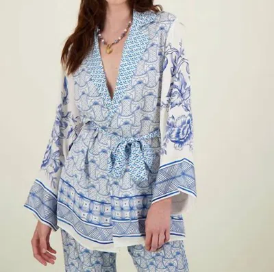 Me369 Lucia Kimono Belted Jacket In Amalfi Coast In Blue