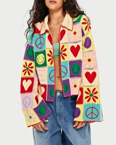 Me369 Miami Crochet Cardigan In Multi