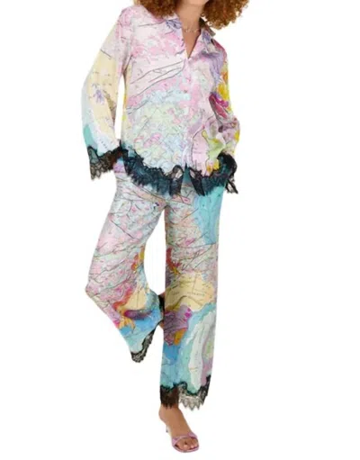 Me369 Mila Lace Printed Button Down Shirt In Aerial Photograph In Multi