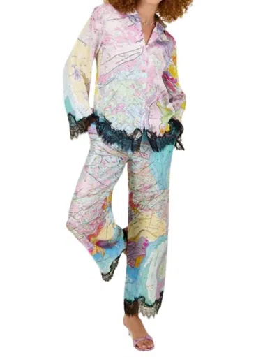 Me369 Mila Lace Printed Button Down Shirt In Aerial In Pink