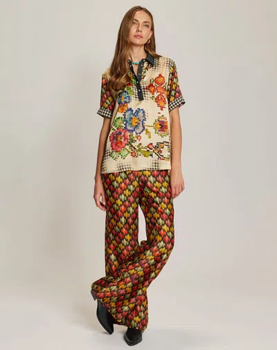 Me369 Myla Collar Shirt In Black Denim In Multi