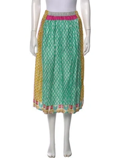 Pre-owned Me369 Patterned Midi Length Skirt In Green