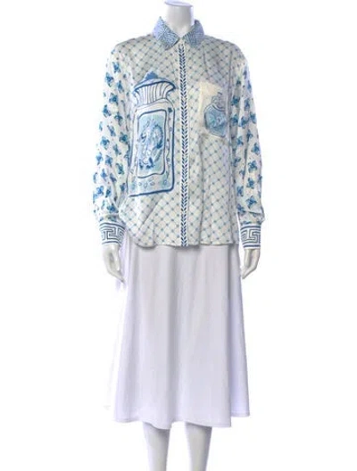 Pre-owned Me369 Printed Long Sleeve Button-up Top In Multi